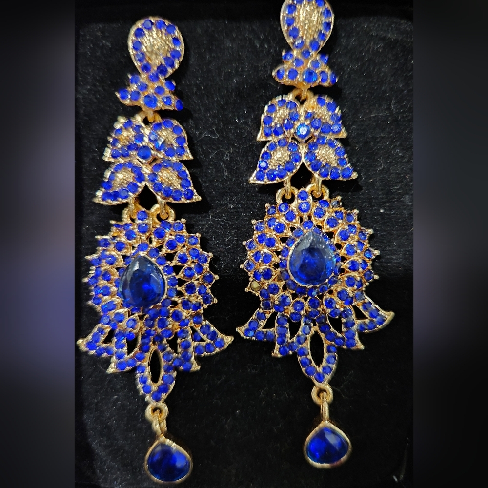 Earrings Paisley Chandelier from India Blue/Gold